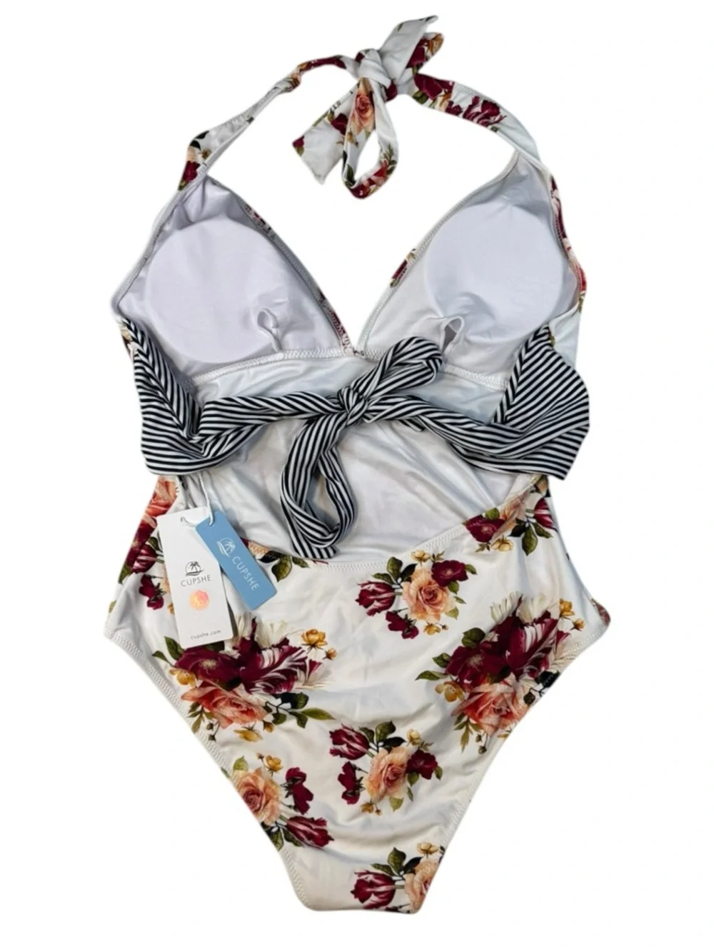 Cupshe One Piece Swimsuit L Floral Halter Cutout Tie Waist NWT